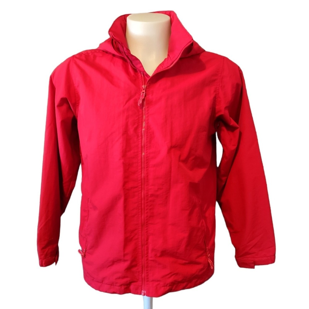 Lands End Jacket Windbreaker Woman's Adult Large 14 -16 Coat Hooded Full Zip Red